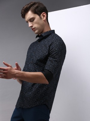 Showoff Men Printed Casual Dark Blue Shirt