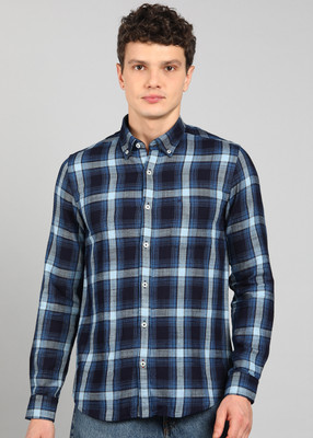 KILLER Men Checkered Casual Dark Blue Shirt