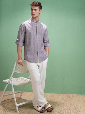 HIGHLANDER Men Striped Casual Purple Shirt
