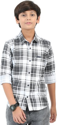 ROCKET SCIENCE Boys Checkered Casual Black, White Shirt