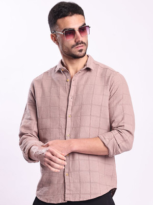 Bene Kleed Men Checkered Casual Pink Shirt