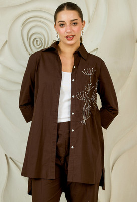 Shally Bhasin By Athena Women Embroidered Party Brown Shirt