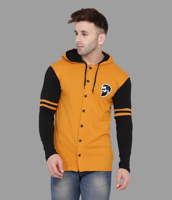 tfurnish Solid Men Hooded Neck Gold, Black T-Shirt