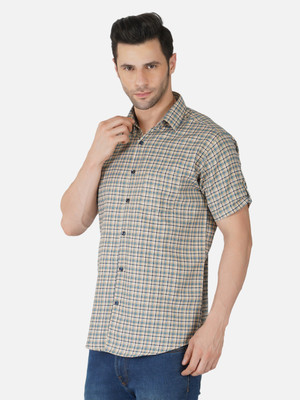 BASE 41 Men Checkered Casual Khaki Shirt