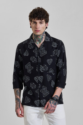 Snitch Men Printed Casual Black Shirt