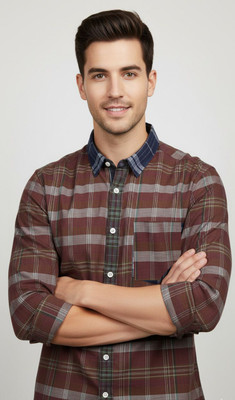PEACEFUL Men Solid Party Maroon Shirt