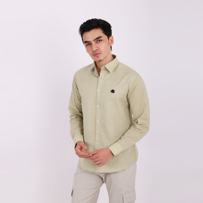 Lionies Men Solid Casual Beige Shirt