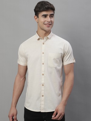 Majestic Man Men Solid Casual Cream Shirt