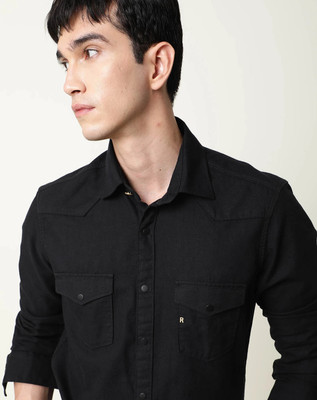 RARE RABBIT Men Solid Casual Black Shirt