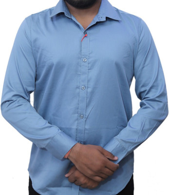 Vilantra Fashion Men Solid Casual Light Blue Shirt