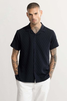 Snitch Men Striped Casual Dark Blue Shirt