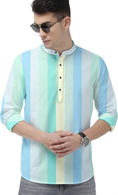 Style Grove Men Striped Casual Light Blue Shirt