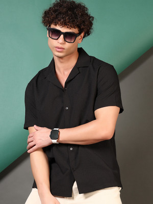 V-MART Men Self Design Casual Black Shirt