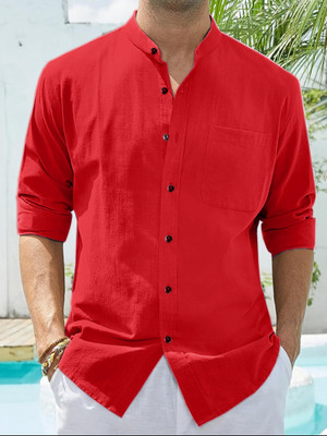 HEMADHAV Men Solid Casual Red Shirt