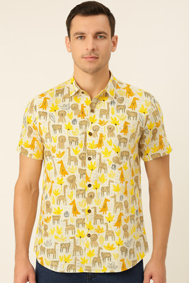 Dhaga Jaipur Men Printed Casual Cream, Yellow Shirt