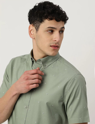 MARKS & SPENCER Men Printed Formal Green Shirt