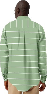 HASINI Fashion Men Striped Casual Green Shirt