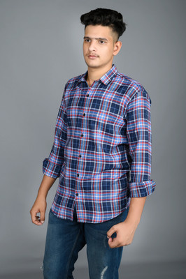 Tanip Men Checkered Casual Blue Shirt