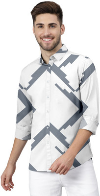 HEMAS LIFESTYLE Men Geometric Print Casual White Shirt