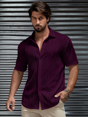 Leriya Fashion Men Self Design Casual Purple Shirt