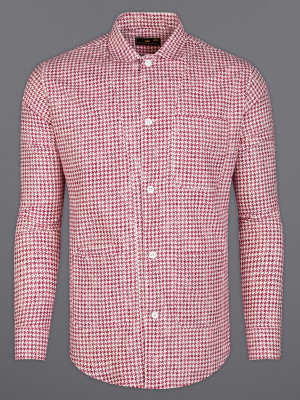 french crown Men Printed Casual Pink, White Shirt