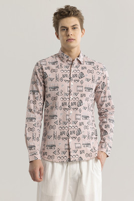 Snitch Men Printed Casual Pink Shirt