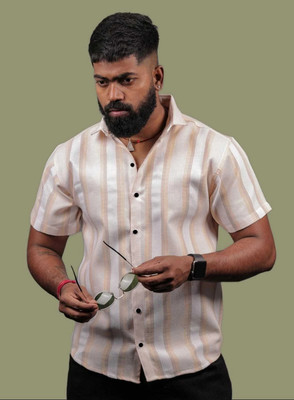 Rajaranchod creation Men Self Design Casual Beige, White Shirt