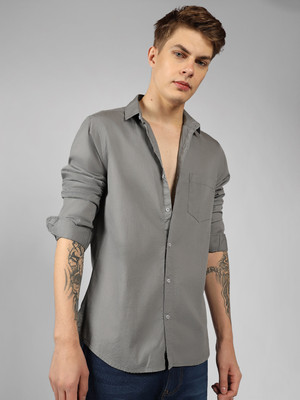 Dennis Lingo Men Solid Casual Grey Shirt