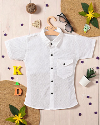 TIZARA Boys Self Design Casual White Shirt