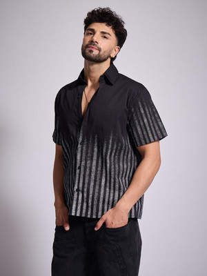FUGAZEE Men Solid, Striped Casual Blue, Grey Shirt