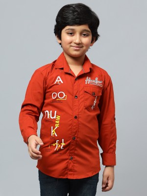 SKY HEIGHTS Boys Self Design, Solid Casual Orange Shirt