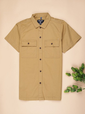 V-MART Boys Solid Casual Beige Shirt