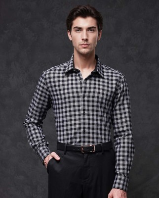 RARE RABBIT Men Checkered Party Black Shirt