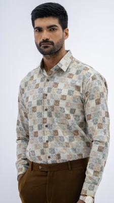 BLACKCUFF Men Printed Casual Grey, White, Brown Shirt