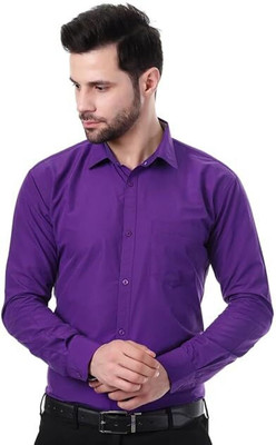 XJARVIS Men Solid Formal Purple Shirt