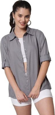 FUNDAY FASHION Women Solid Casual Grey Shirt