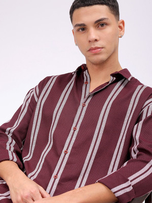 The Indian Garage Co. Men Striped Beach Wear Maroon Shirt