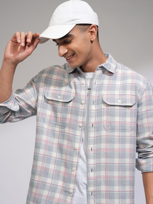 HIGHLANDER Men Checkered Casual Grey Shirt