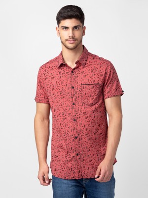 Spykar Men Printed Casual Pink Shirt