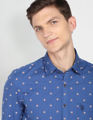 U.S. POLO ASSN. Men Printed Casual Blue Shirt
