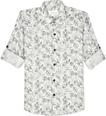 Charchit Boys Floral Print Casual Cream, Grey Shirt