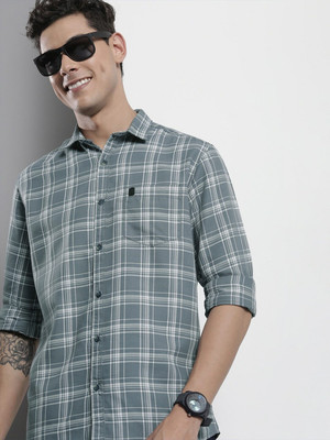 The Indian Garage Co. Men Checkered Casual Grey Shirt