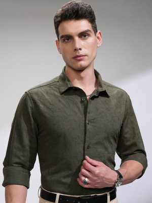 HIGHLANDER Men Self Design Casual Green Shirt
