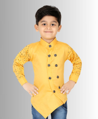 FASHION GRAB Boys Solid Casual Yellow Shirt