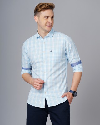 British Club Men Checkered Casual Light Blue, White Shirt