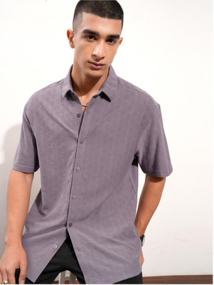 HIGHLANDER Men Self Design Casual Purple Shirt