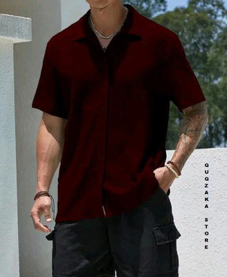 QUQZAKA Men Self Design Casual Maroon Shirt