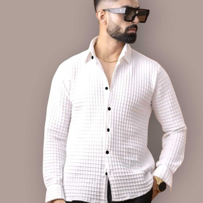 sventerprise Men Self Design Casual White Shirt