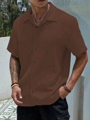 KAJARU Men Self Design Casual Brown Shirt