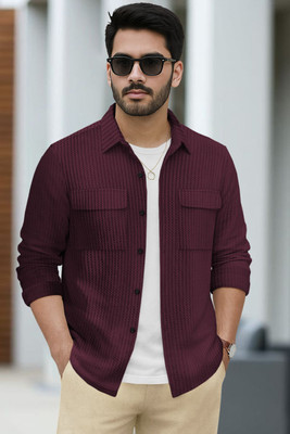 TRIPR Men Solid Casual Maroon Shirt